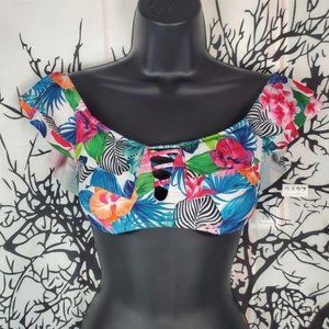 YMI Bikini Top Ruffle Flower Colorful Small
